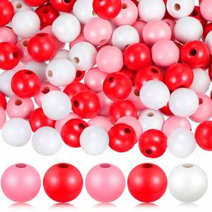 90 Uds. Cuentas de madera redondas de colores pulidos 16mm Día de San Valentín DIY adornos de joyería decoración del hogar suministros para manualidades - Product Image 1