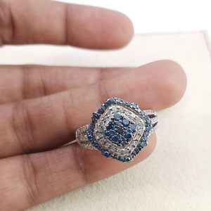 Jewelspaark Diamond Ring 1.02 Cttw Round Cut <b>White</b> And Blue Enhanced Fancy Color 925 Sterling Silver Engagement Women's Jewelry - Product Image 6