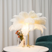 Lampe de table créative romantique lampe en plumes d'autruche nordique hôtel chambre chevet moderne luxe cuivre lampes de table en plumes d'autruche
