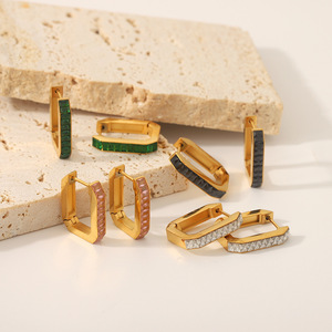 Fashion <b>Cuff</b> <b>Earrings</b> Geometric Colored Zircon Stainless Steel Party Jewelry TE6259 - Product Image 2