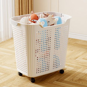 Cesta de Almacenamiento Portátil con Ruedas, Gran Capacidad, Plástico Grueso, Transpirable, Diseño Moderno y Simple para Lavandería - Product Image 2