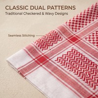 Shemagh Keffiyeh Pria Merah Putih Geometris Sederhana Langsung dari Pabrik, Syal Kepala Etnik Arab Jacquard, Pelindung Matahari, Ghutra Gurun