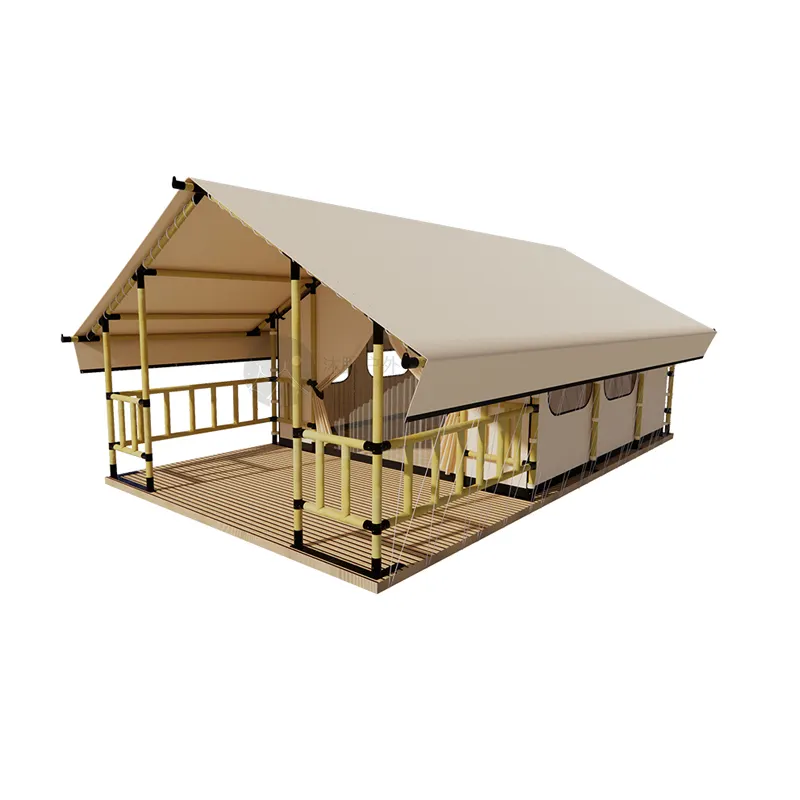 Mehltau sichere PVC-Abdeckung Holzrahmen Glamping Luxus zelt Safari Camping Zelt