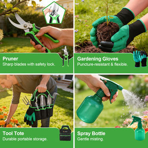 Ensemble complet d'outils de jardinage ergonomiques de 9 pièces, comprenant un désherbeur, une taille-haie, un repiqueur, une truelle, un râteau et un sac - Product Image 4