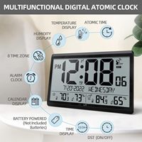 Jam Dinding Digital Atomik Desain Klasik LFF - Dioperasikan dengan Baterai, Tidak Perlu Pengaturan, Menampilkan Suhu dan Kelembapan Dalam/Luar Ruangan
