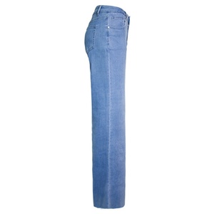 Jeans Anchos Elásticos para Mujer, Talla Grande, Color Azul Lavado, Estilo Casual de Invierno con Decoración de Botones y Borlas, Diseño Sólido - Product Image 3