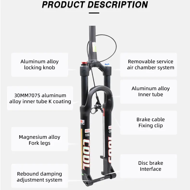 Forcella anteriore regolabile Pit Bike forcella per bicicletta 27.5 Mtb forcella ammortizzata da 29 pollici