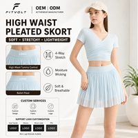 FITVOLT Shorts de Yoga Plisados de Cintura Alta para Mujer, Elegantes, Ligeros, Transpirables, Versátiles, Estilo Ballet, Spandex/Nylon