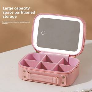 Caja de <span class=keywords><strong>maquillaje</strong></span> portátil de gran capacidad con cierre de cremallera y espejo LED Nuevo tipo adolescente para neceser hecho de material de PU - Product Image 4