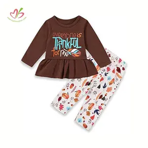 Baju Thanksgiving Anak Bayi Perempuan, Baju Dress Daun Maple Celana Panjang Cutbrai Musim Gugur