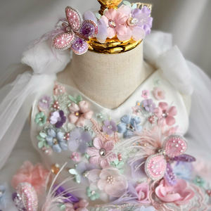 סיטונאי פרח לבן רקמת כדור שמלות ילדים מסיבת יום הולדת תינוק בנות נסיכה בגדי חתונה - Product Image 3