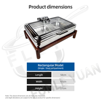 Réchaud de buffet professionnel FLEY en acier inoxydable à double grille avec couvercle en verre hydraulique et base en chêne pour restaurant