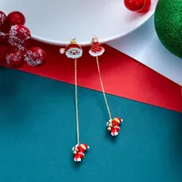 RINHOO Boucles d'oreilles pendantes asymétriques pour femme, motif Père Noël grimpeur mignon, avec longue pampille, chapeau de Père Noël en perles et zircon, bijoux de fête de Noël