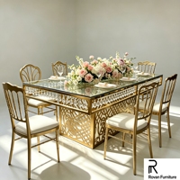 Table de banquet d'hôtel en acier inoxydable avec plateau en verre double vitrage, design populaire, durable et élégant