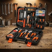 Kit d'outils manuels de bricolage pour la maison, en acier au carbone, comprenant marteau, tournevis, couteau utilitaire, clé à molette, avec mallette rigide, outils de réparation domestique OEM