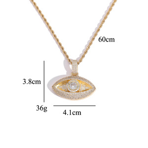 Collana con Ciondolo Occhio di Allah Hip Hop Completamente Tempestato di Zirconi, Placcato Oro in Ottone, Ciondolo Occhio di Allah con Diamanti in Zirconio - Product Image 2