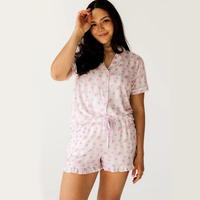 Ensemble de pyjama respirant en bambou et élasthanne pour femme, chemise boutonnée à manches courtes et short à volants, vêtements d'intérieur écologiques pour l'été