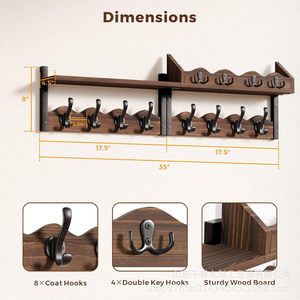 Wooden Coat Rack Wall Mounted 4 In 1 Multifunction Entryway Organizer With <b>Shelf</b> <b>Hooks</b> For Clothes Keys Bags And Mail - Product Image 5