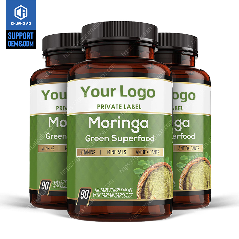 Oem этикетка Moringa зеленый суперпродукт с органическим порошком листьев Моринги 1000 мг Усилитель энергии иммунной поддержки