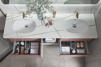 Grand évier double moderne pour salle de bain ensemble de vanité rose et blanc LED miroir de vanité armoires étanche pour appartement et hôtel nous