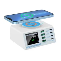 Port de charge multiple 4 USB + 4 PD Base de charge rapide pour téléphone intelligent Ordinateur portable Écran couleur Affichage numérique Chargeur sans fil 15W