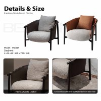 Fauteuil de loisirs Designer Cleo haut de gamme en cuir pleine fleur et bouclé, avec structure en bois de frêne massif, style italien de luxe pour salon de villa