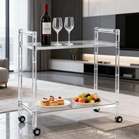 Moderner Silberner Metall-Servierwagen mit 4 Rädern, Langlebig, Umweltfreundlich, für Gewerbliche Nutzung, Edelstahl-Acryl, 2 Regale, Küche, Esszimmer, Hotel