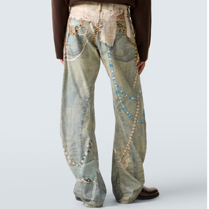 Pantalones Vaqueros de Hombre <span class=keywords><strong>Paul</strong></span>, Estilo Asimétrico, Lavado, Pierna Recta, Talle Alto, Estampados, Moda Denim, Casuales, Desgastados - Product Image 3