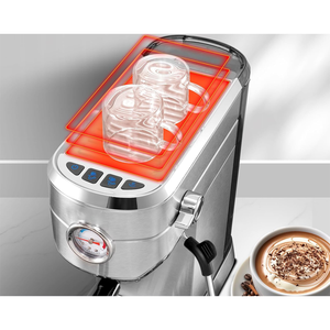 Cafetera Espresso de 15-20 Bares - Acero Inoxidable, Manómetro, Compatible con Espumador de Leche, para Hogar y Pequeños Cafeterías, Fácil de Limpiar - Product Image 4