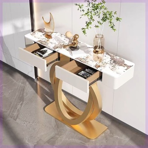 Table d'entrée de luxe moderne avec plateau en marbre ardoise et pieds en métal, table décorative pour couloir - Product Image 3