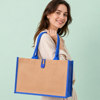 Sac fourre-tout en jute personnalisé, sac de shopping en lin laminé, sac de transport en toile de jute avec poignées en corde