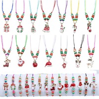Nouveaux bijoux de Noël colorés pour enfants, bracelet à perles Père Noël, collier avec pendentif arbre de Noël pour filles