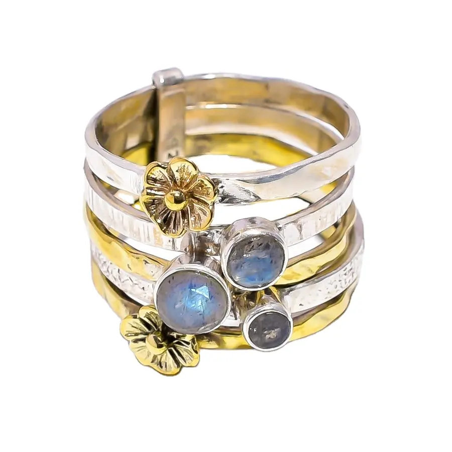 แหวนพลอยลาบราดอไรต์สีน้ำเงินทำด้วยมือเครื่องประดับเงินสเตอร์ลิง925แหวนผู้ผลิตขายส่ง