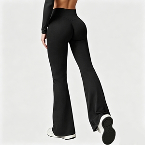 Pantalon de yoga évasé taille haute pour femme, effet froncé aux fesses, sensation seconde peau, respirant, contrôle du ventre, pour la gym - Product Image 3