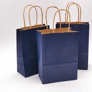 100% पुनर्चक्रण योग्य पर्यावरण-अनुकूल प्रबलित हैंडल पेपर बैग, कस्टम मुद्रित लोगो सॉलिड बॉटम ब्राउन क्राफ्ट पेपर बैग