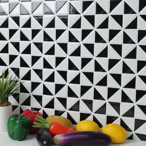 Carreaux de mosaïque en céramique triangulaire noir et blanc à motif de <span class=keywords><strong>moulin</strong></span> à vent brillant émaillé de 2 "pour le design d'intérieur du mur de dosseret - Product Image 1
