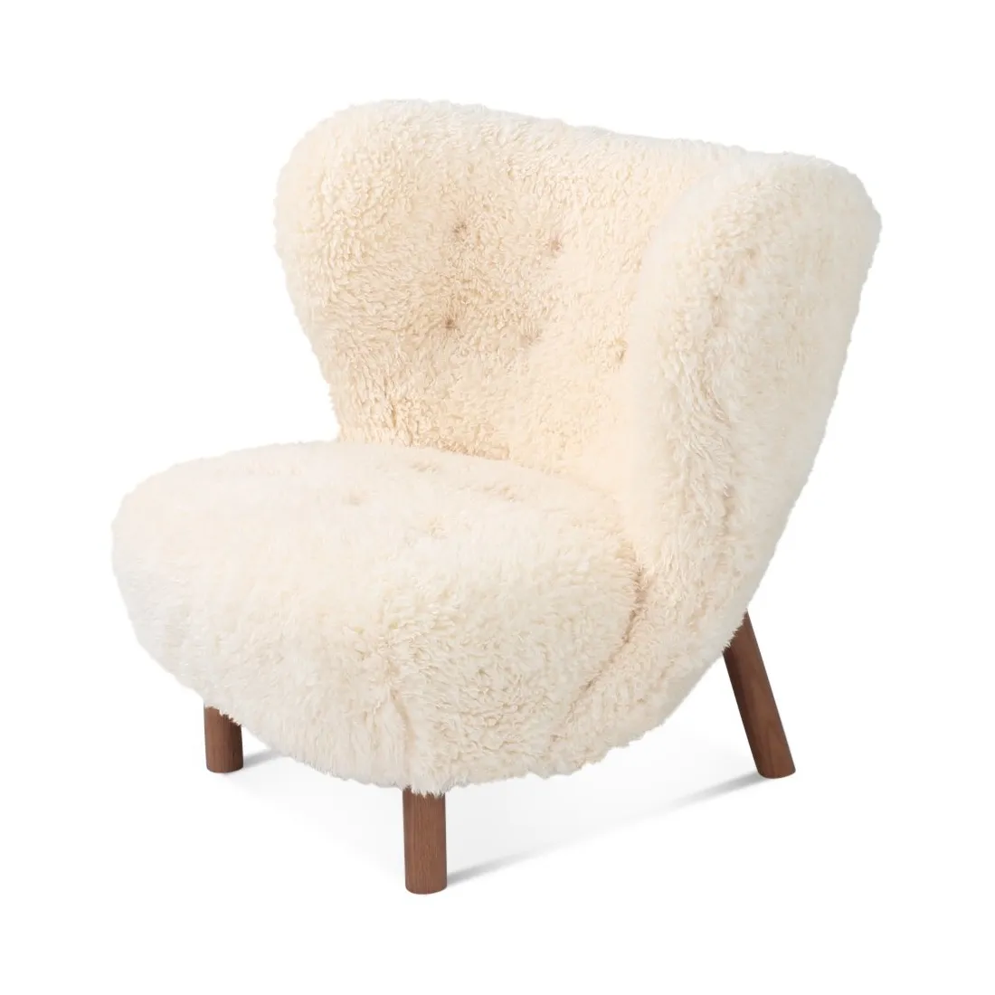 현대적인 세련된 양 피부 악센트 의자 나무 다리 모피 안락 의자 또는 호텔 거실 레저 가구