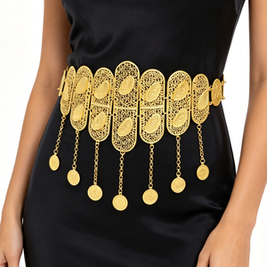 Nouvelle arrivée, chaîne de taille européenne, sexy, creuse, avec pendentif en forme de pièce de monnaie, en alliage de zinc doré, chaîne de corps ethnique personnalisée, <span class=keywords><strong>ceinture</strong></span> - Product Image 1