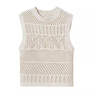 Oem & ODM tùy chỉnh phụ nữ giản dị của Crochet Áo len vest Tops Hollow Out Layering Đan Áo len vest - Product Image 1