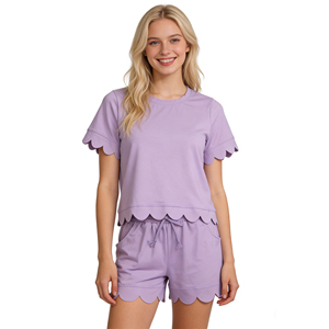 Sin Aranceles, Contáctenos: GSSO3201 RTS <span class=keywords><strong>Ropa</strong></span> de Boutique para Mujer, Conjunto de Shorts y Blusa de Manga Corta con Volantes Ondulados en Rosa y Morado Sólido, <span class=keywords><strong>Ropa</strong></span> para Adultos - Product Image 4