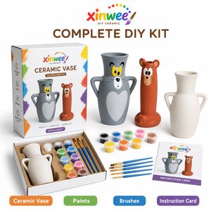 ชุดเซรามิก DIY สำหรับทำแจกันลายการ์ตูน ชุดระบายสีกระถางดอกไม้ งานศิลปะและงานฝีมือสำหรับเด็ก พร้อมสี <span class=keywords><strong>8</strong></span> สี และพู่กัน 2 อัน - Product Image 2