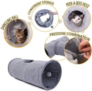 Tunnel de jeu pliable pour <span class=keywords><strong>chat</strong></span> en faux daim, doux et moelleux, avec trou de surveillance et boule suspendue – Vente chaude - Product Image 3
