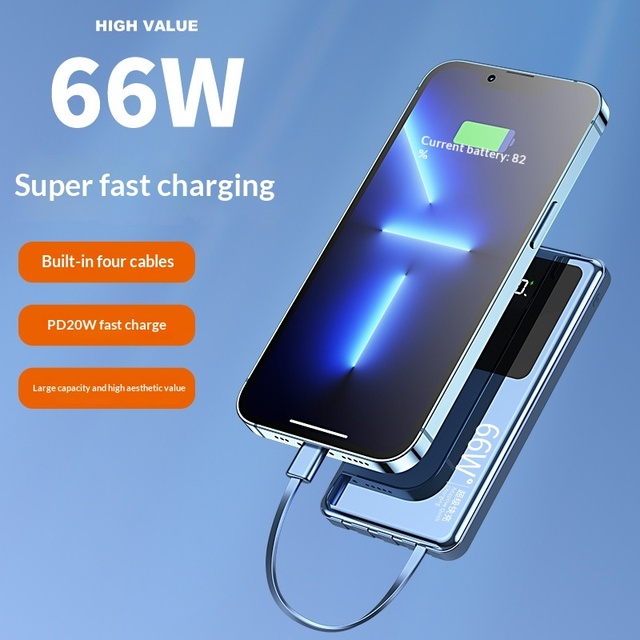 Fast Charging Power Bank with Built-in Cables, PD 20W Portable Charger, Slim External Battery for iPhone Android