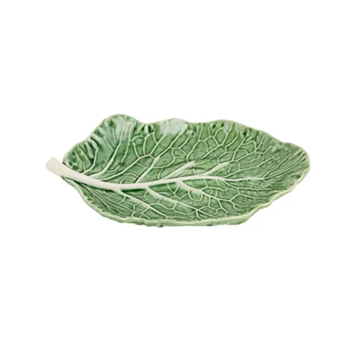 Prato de cerâmica de folha de repolho, branco e verde