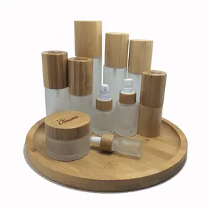 Botol Semprot Kosmetik, Tabung Krim Kaca Buram, Botol Semprot Ramah Lingkungan Bambu Tutup Kayu Kemasan Perawatan Kulit