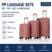 Ensemble de bagages cabine rigides en PP rose, texture ondulée, tailles 18, 20, 24 pouces, pour commande en gros
