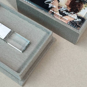 Đám cưới Linen nhung vải vải đám cưới Acrylic Glass USB Flash Drive bao bì Hộp quà tặng - Product Image 4