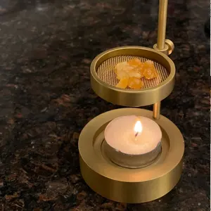 MAXERY Brass Essential Oil Burner Gold Fragrance Oil Diffuser Incense Resin Burner Charcoal Burner With Adjustable Bowl