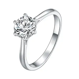 1.0ct 6.5mm D Rond 18K Or Blanc Plaqué 925 Argent Bague Moissanite Diamant Test Réussi Bijoux Femme Cadeau Petite Amie