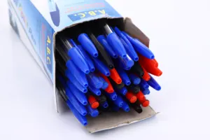 Şeffaf plastik tükenmez kalem tutucu özel Logo basit ofis tükenmez kalemler kırmızı mavi siyah 1.0mm 0.7mm yazma genişliği ekonomik